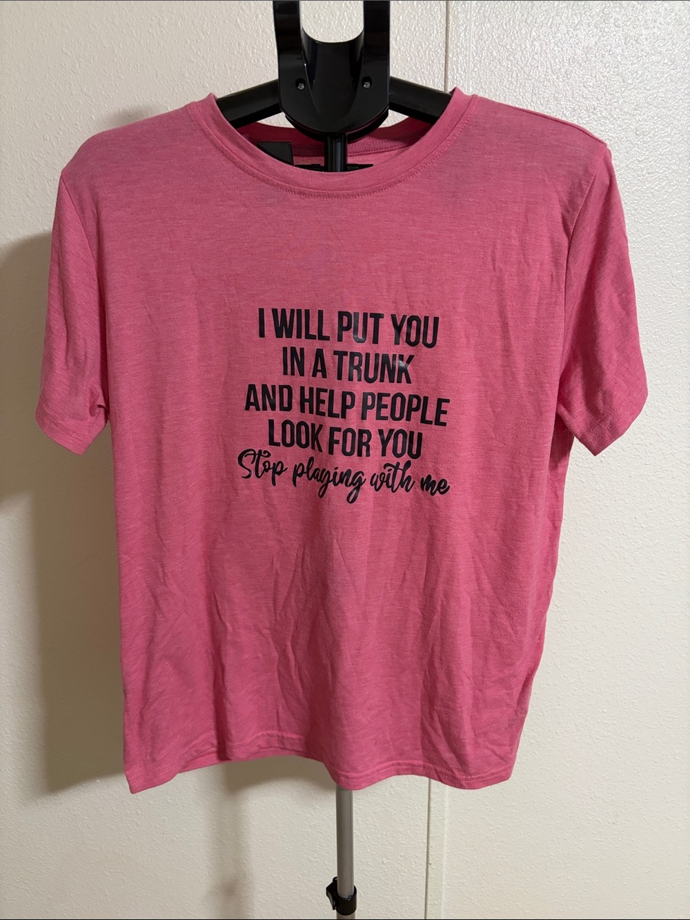 Women’s Short-Sleeve Pink Graphic Tee with Black Text